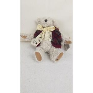 Teddy Bear GANZ cottage collectible Stuffed White ‎ Red argyle vest jointed Vntg